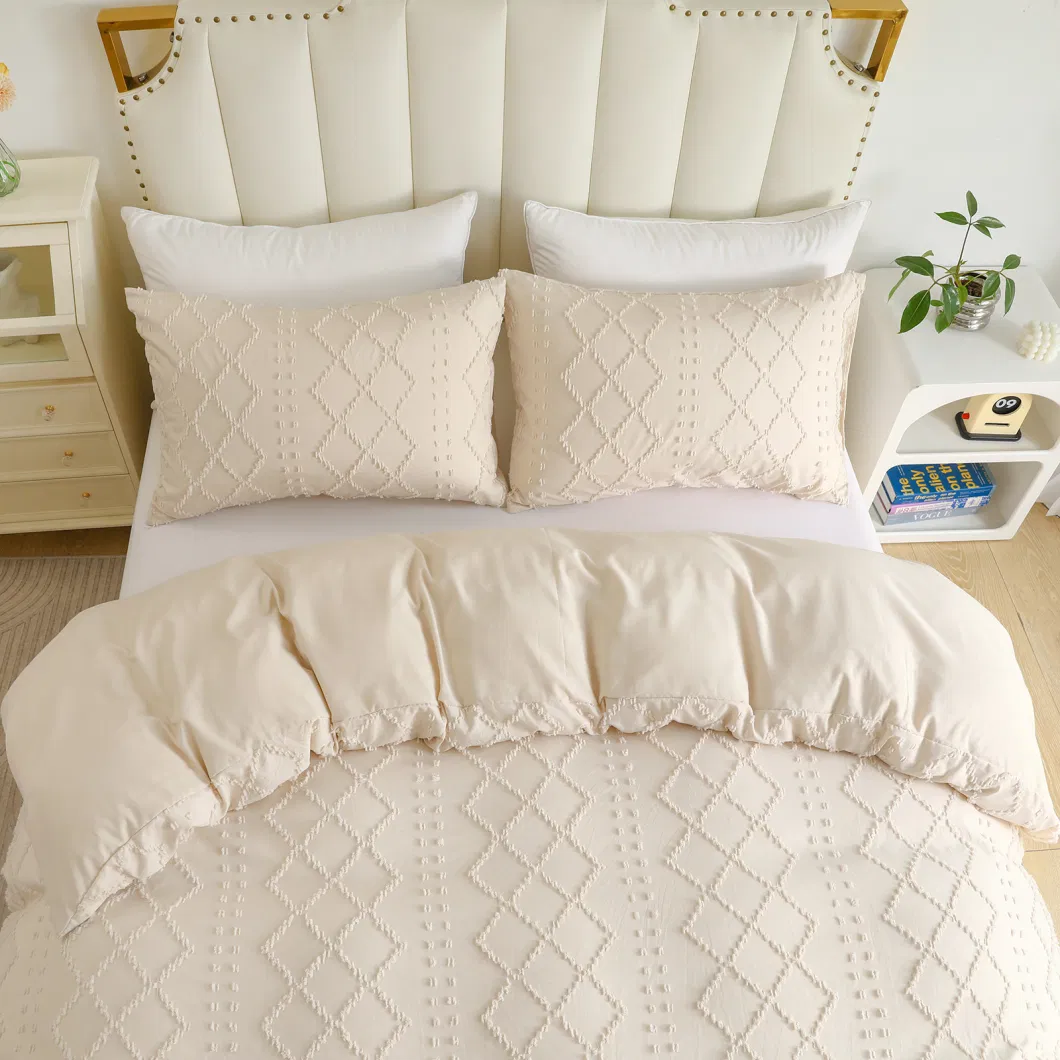 Factory Direct Ultra Soft Wash Cotton Fabric Tufted Clip Jacquard Quilt Cover Set 1 Duvet Cover & 2 Pillow Protector